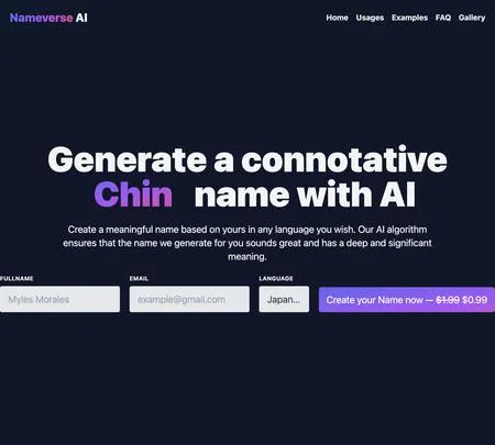 Nameverse AI AI Tool Info Reviews Alternatives Sayhi2 Ai