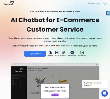 Screenshot of the site of Email AI for E-Commerce by 1hero