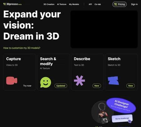 Screenshot of the site of 3DPresso