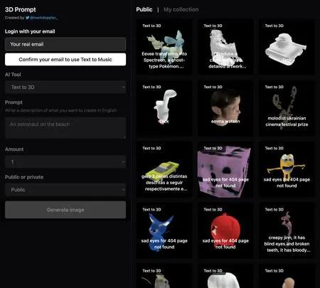 Screenshot of the site of 3D Prompt