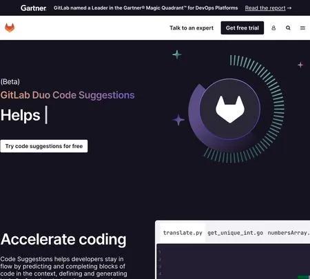 Screenshot of the site of Gitlab code suggestions