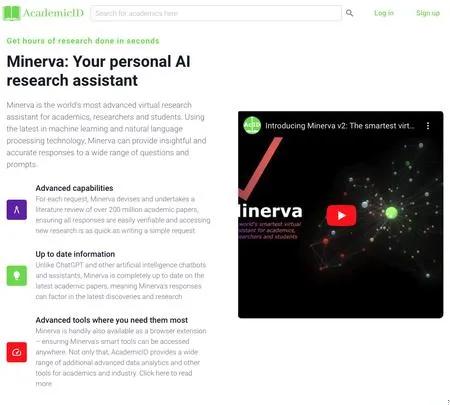 Screenshot of the site of Minerva AI