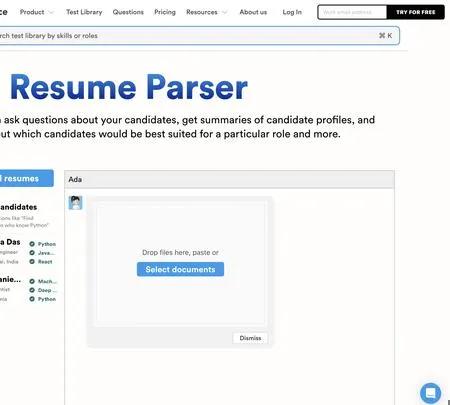 Screenshot of the site of Adaface