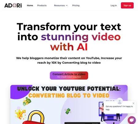 Screenshot of the site of Adori