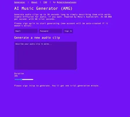 Screenshot of the site of AI Music Generator