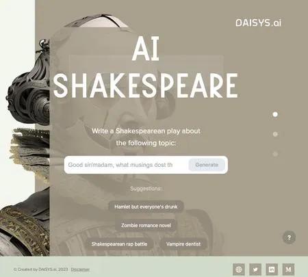 Screenshot of the site of AI Shakespeare