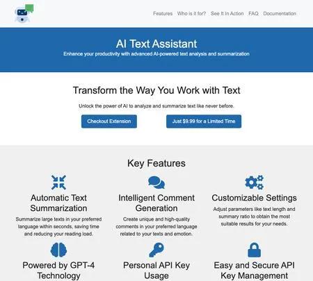Screenshot of the site of AI Text Assistant