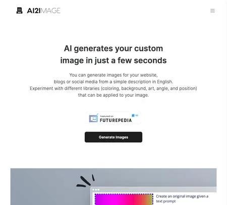 Screenshot of the site of AI2image