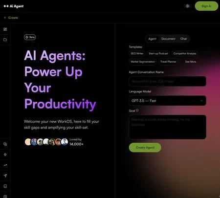 Screenshot of the site of AI Agent