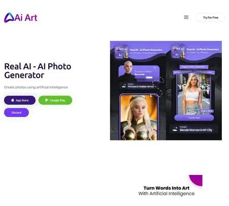 Screenshot of the site of Ai Art Generator