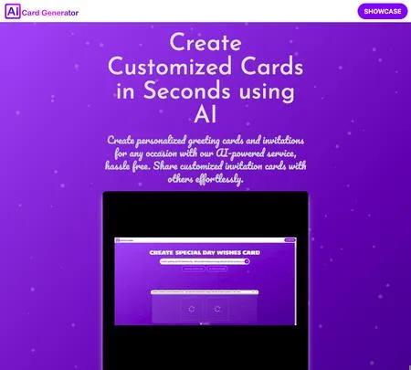 Screenshot of the site of AI Card generator