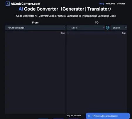 Screenshot of the site of AI Code Converter