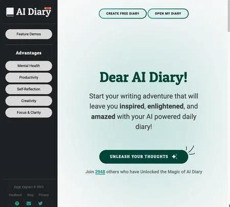Screenshot of the site of AI Diary