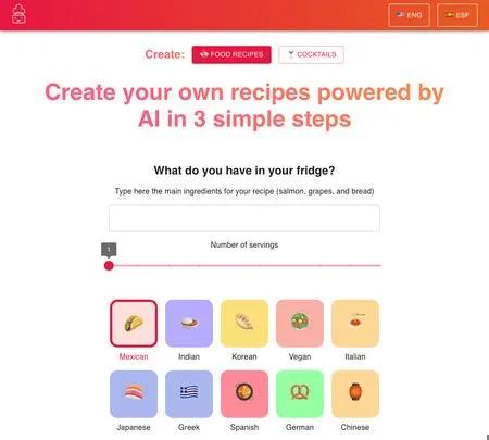 Screenshot of the site of AIfoodie