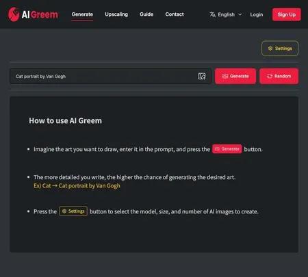 Screenshot of the site of AI Greem