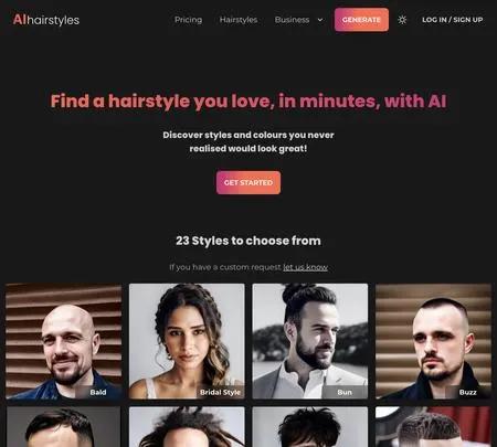 Screenshot of the site of AIhairstyles