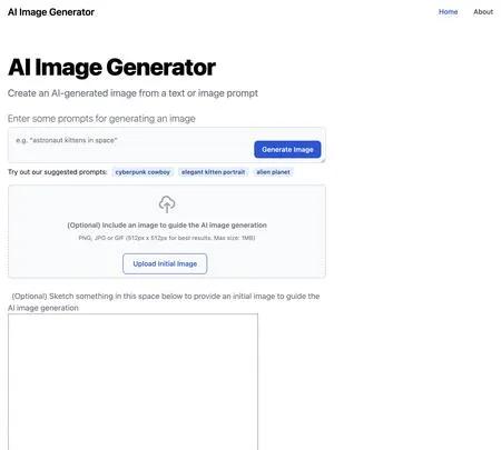 Screenshot of the site of AIImageGenerator