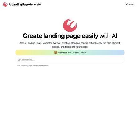 Screenshot of the site of AI Landing Page Generator