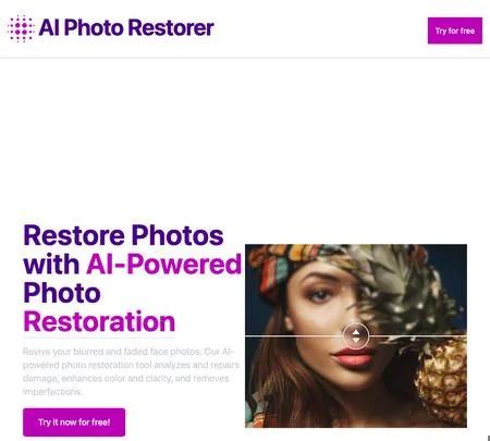 Screenshot of the site of AI photo restorer