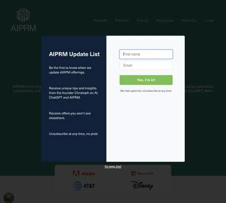 Screenshot of the site of AIPRM