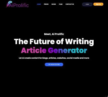 Screenshot of the site of AiProlific