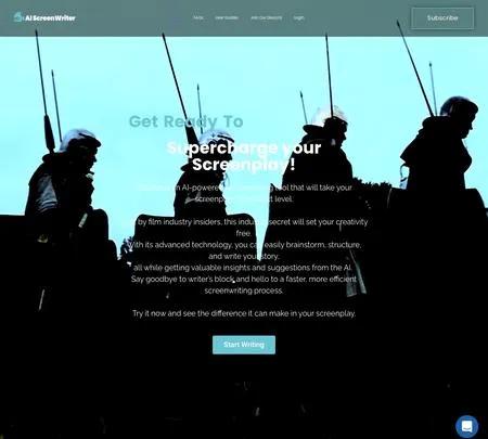 Screenshot of the site of AI Screenwriting Tool