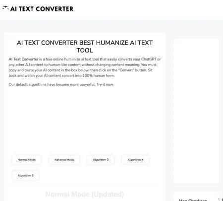 Screenshot of the site of AI Text Converter