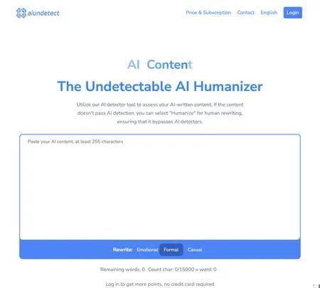 Screenshot of the site of AI Undetect