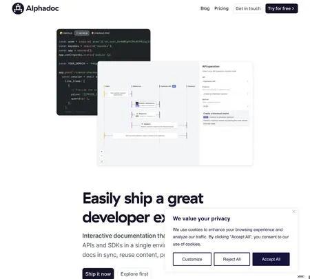 Screenshot of the site of Alphadoc