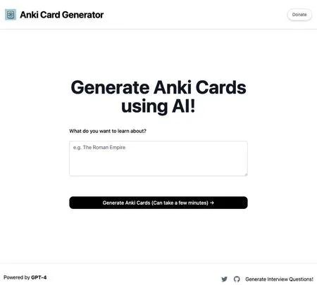 Screenshot of the site of Anki Card Generator