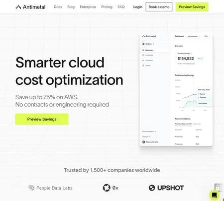 Screenshot of the site of Antimetal