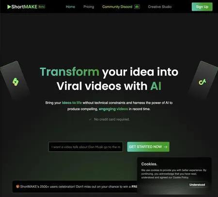 Screenshot of the site of Shortmake