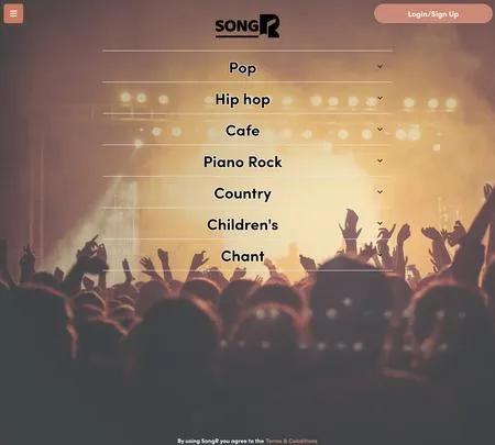 Screenshot of the site of SongR