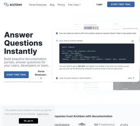 Screenshot of the site of Archbee