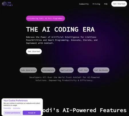 Screenshot of the site of AskCodi