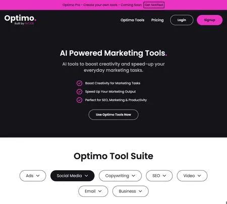 Screenshot of the site of Optimo