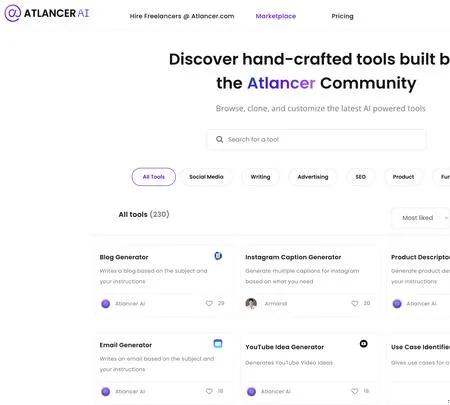 Screenshot of the site of Atlancer.ai