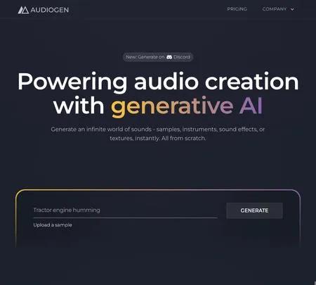 Screenshot of the site of Audiogen