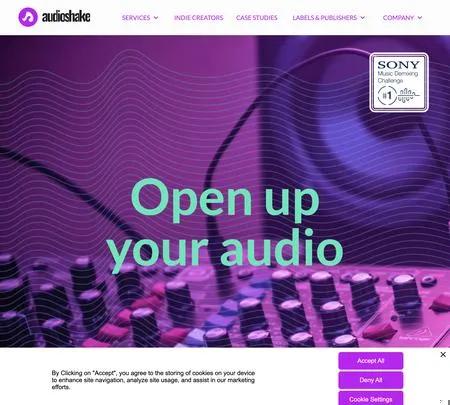 Screenshot of the site of Audioshake