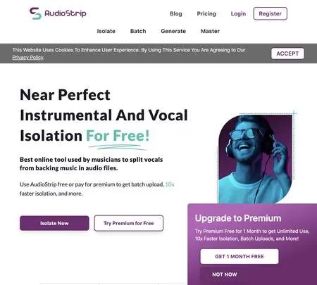 Screenshot of the site of AudioStrip