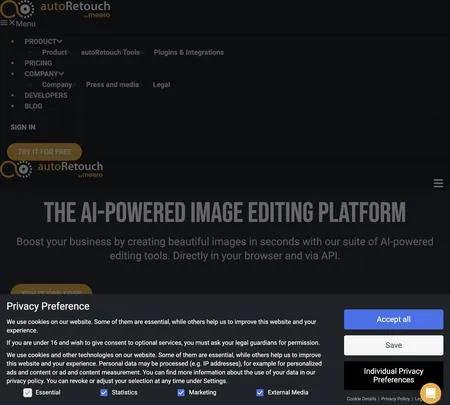 Screenshot of the site of autoRetouch