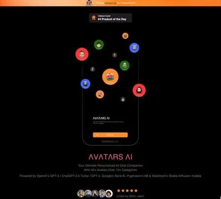Screenshot of the site of Avatars AI Chat