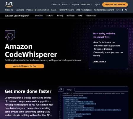 Screenshot of the site of CodeWhisperer