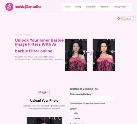 Screenshot of the site of Barbie Filter