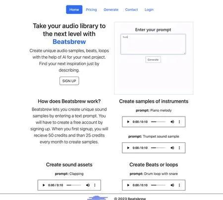 Screenshot of the site of Beatsbrew