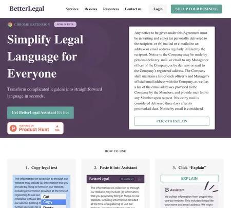 Screenshot of the site of BetterLegal Assistant