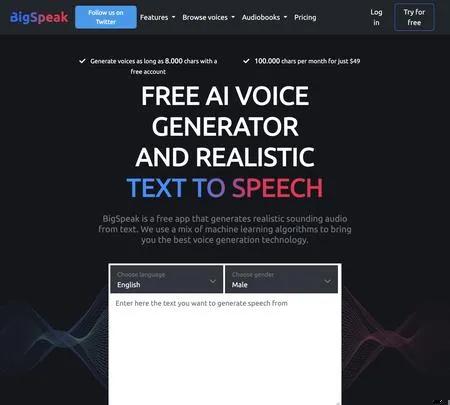 Screenshot of the site of Big Speak