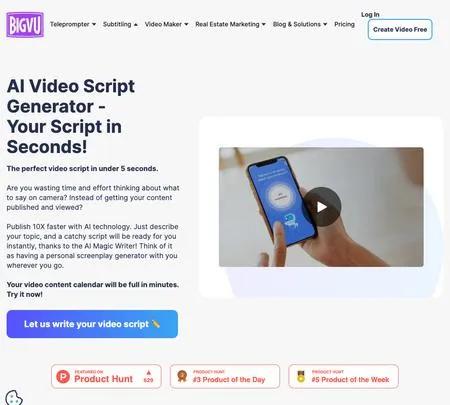 Screenshot of the site of Video Script Generator