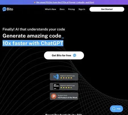 Screenshot of the site of Bito AI