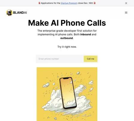 Screenshot of the site of BlandAI